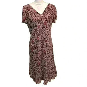 Shomi Vintage 100% Silk V-Neck Asymmetrical MultiColored Dress Women’s Size 10